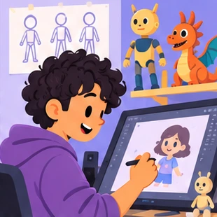 Illustration of a animator at work