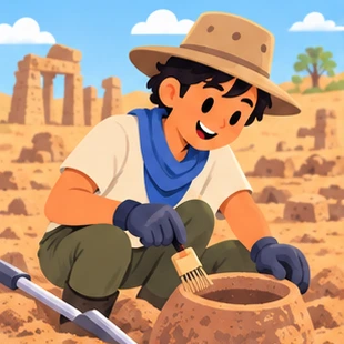 Illustration of a archaeologist at work
