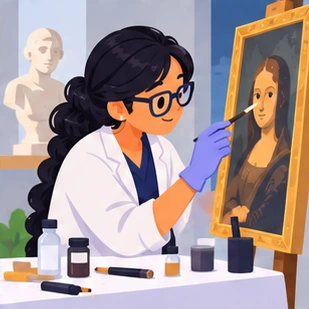 Illustration of a art conservator at work