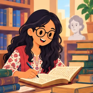 Illustration of a historian at work
