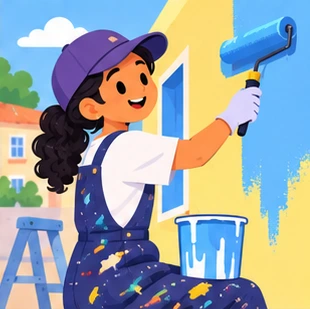 Illustration of a house painter at work