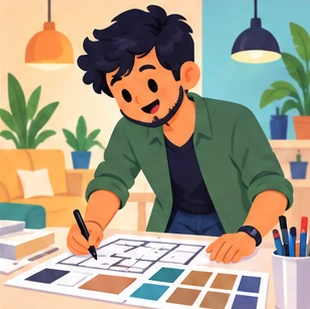 Illustration of a interior designer at work
