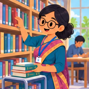 Illustration of a librarian at work