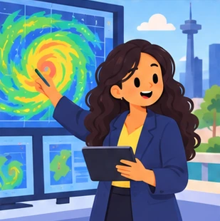 Illustration of a meteorologist at work