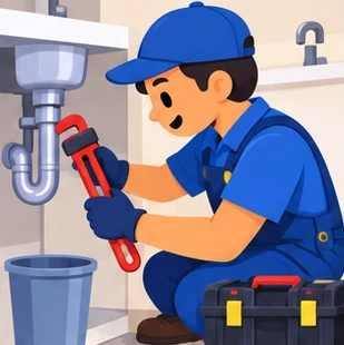 Illustration of a plumber at work