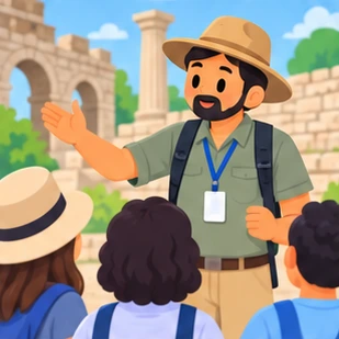 Illustration of a tour guide at work