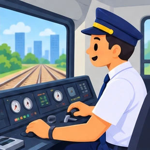 Illustration of a train driver at work