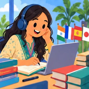 Illustration of a translator at work